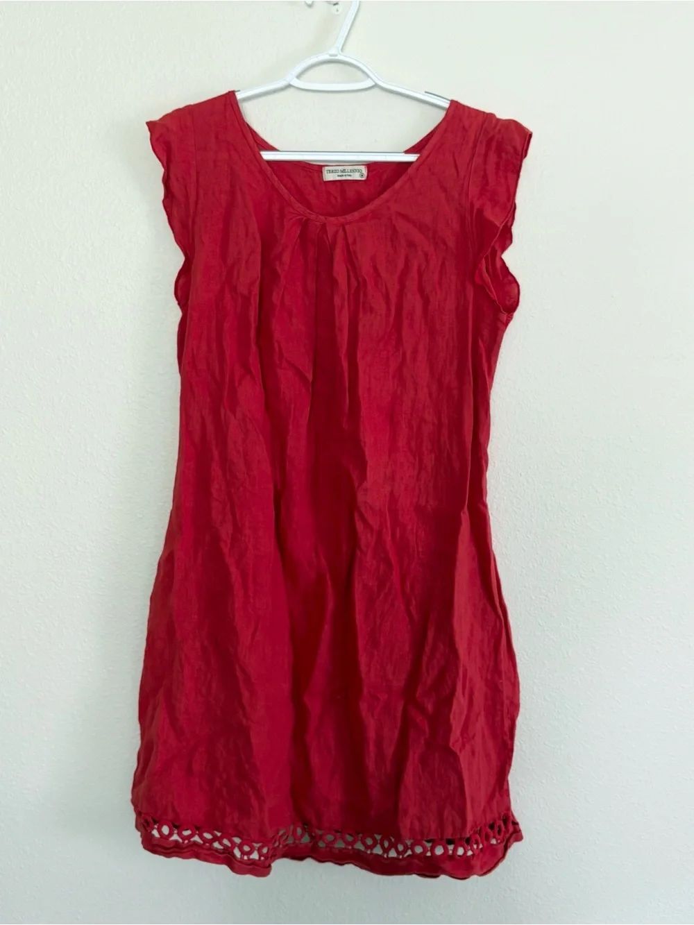 Terzo Millennio Women's Sleeveless Mini Dress Size M 100% Linen Red Lightweight